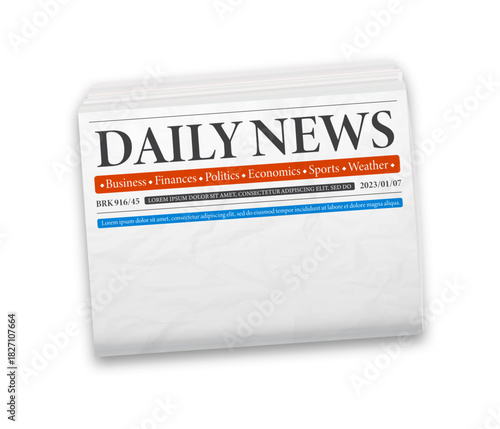 Realistic vector illustration of color newspaper layout. Isolated on white background