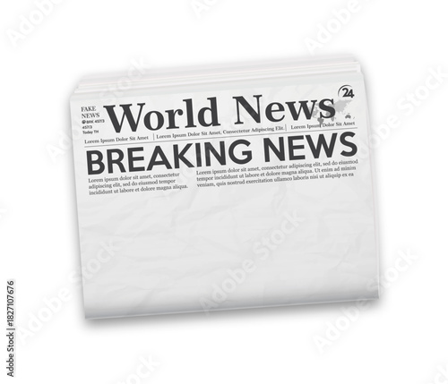 Realistic vector illustration of black and white newspaper layout. Isolated on white background