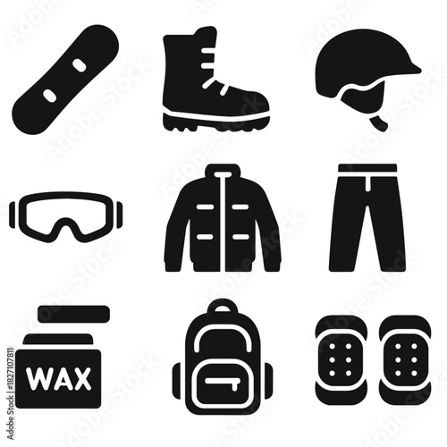 Winter sports essentials: icons of snowboarding gear and equipment