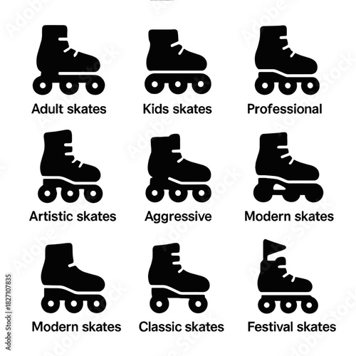 Variety of roller skates: adult, kids, professional, artistic, aggressive, classic