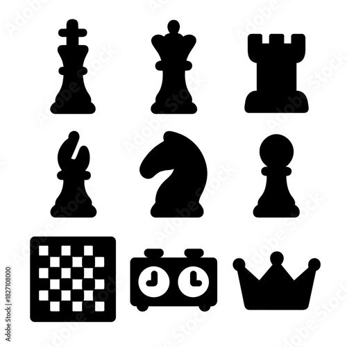 Silhouette chess pieces and symbols on gradient background