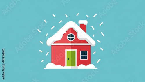 Snowy Red House Flat Design Illustration