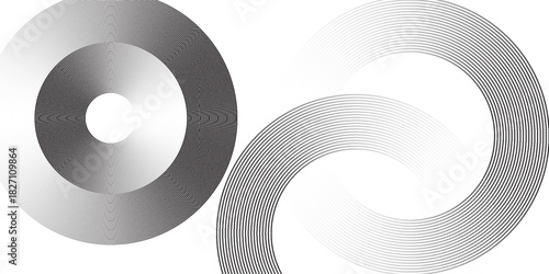 Circular lines geometric background in abstract style. Modern line art illustration with black circular