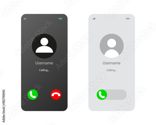 User interface design showing calling screen with options to accept or decline calls. Vector for web and app