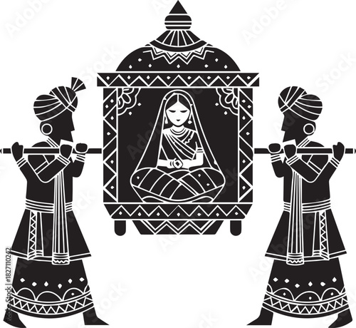 Indian Wedding Palanquin Palki Black and White Art