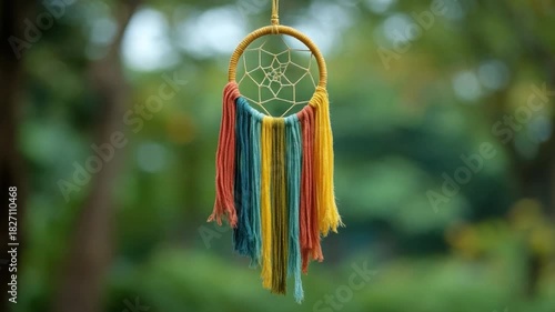 Wallpaper Mural Vibrant Dreamcatcher Hanging in Nature with Colorful Threads and Soft Bokeh Background 4k video footage Torontodigital.ca