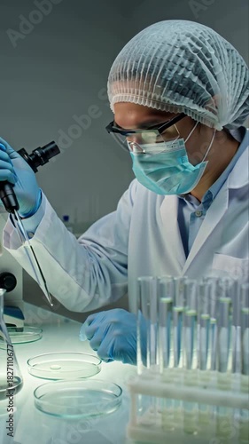 A modern laboratory scientist conducts an analysis or scientific research