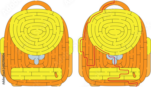 Backpack maze for kids with a solution