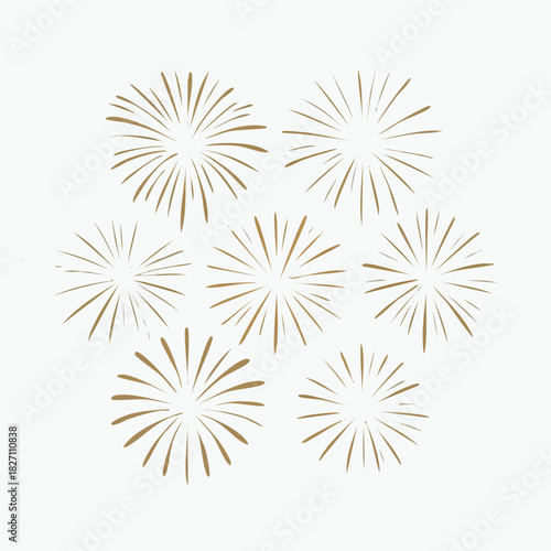 A festive vector illustration of a vibrant fireworks display featuring multiple colorful bursts in a stylized, retro design against a dark background