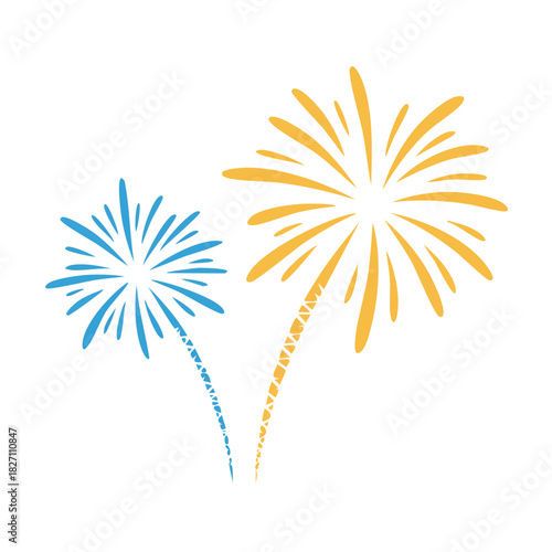 Explosion of light and color Two stylized fireworks burst in a celebratory display against a white background, symbolizing joy and festivity