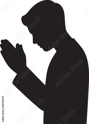 Silhouette icon of a person praying with hands raised silhouette