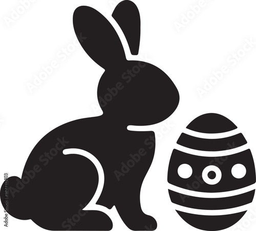 Rabbit sitting next to an easter egg silhouette icon