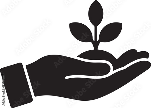 Hand holding a small plant icon silhouette