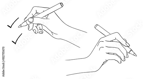 線画のペンでチェックマークを書く手,タスク完了,確認,承認,仕事,事務,シンプル,ベクター