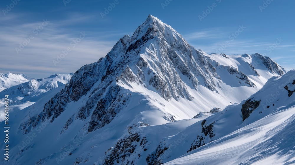 Fototapeta premium Snow-covered mountain peak under clear blue sky