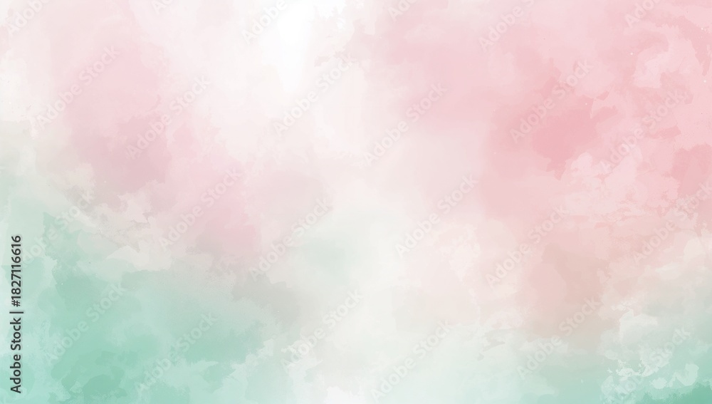 Obraz premium Abstract watercolor painting with blended pink green and white creating a soft pastel background effect