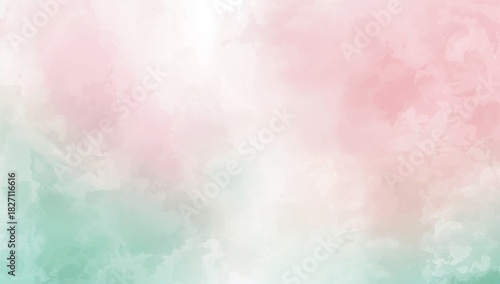 Abstract watercolor painting with blended pink green and white creating a soft pastel background effect