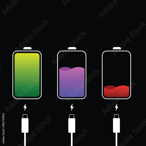 Battery Charging Status Icons Set