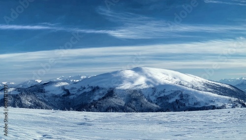Wallpaper Mural Winter Landscape with Clear Blue Sky, Cirrus Clouds, and Snow-Covered Mountain Range for Advertising Torontodigital.ca