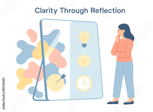 Female contemplates achieving goals with reflective thought process