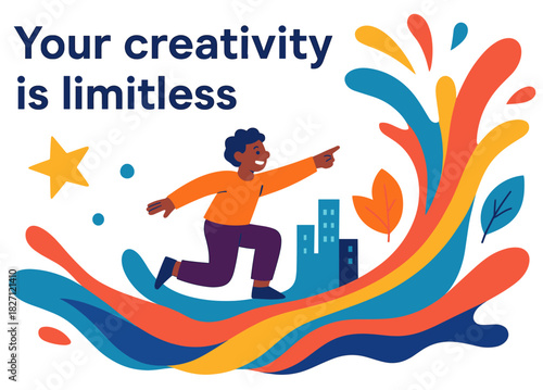 Young african male exploring creativity with colorful abstract elements