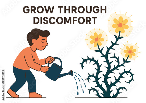 Young male watering thorny plant: embracing growth and overcoming challenges