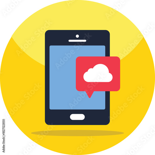 Free Download Smartphone Displaying Cloud Notification On A Yellow Circular Background With Shadow Effect Flat Design - GFXLoad
