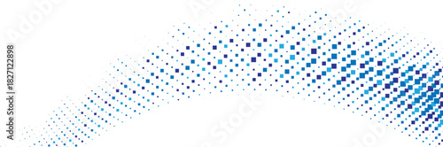 Blue halftone arc wave pattern with vibrant dotted gradient, forming modern flowing motion design ideal for tech visuals, creative layouts, and digital graphics