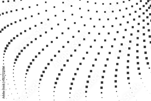 Abstract curved halftone square pattern forming flowing dotted gradient lines, creating modern monochrome texture suitable for minimal layouts and geometric design themes