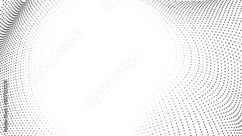Abstract halftone wavy frame pattern with dotted gradients bending toward the center, creating modern clean open-space background for posters, tech visuals, and layouts