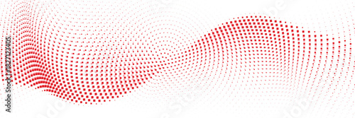 Red halftone wave with smooth dotted gradient forming flowing modern curves, ideal for energetic digital graphics, creative posters, tech visuals, and contemporary layouts