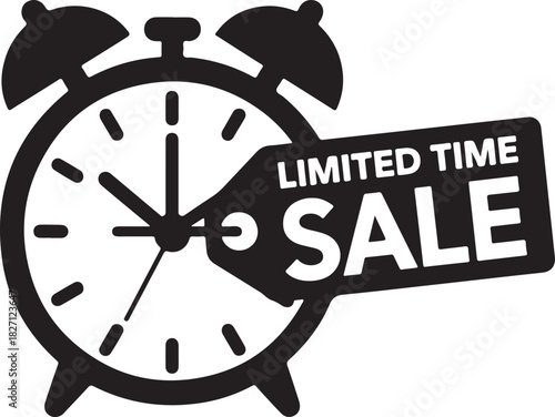 Red alarm clock with sale tag time limited time