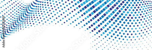 Blue abstract halftone wave with vibrant dotted gradient motion creating modern flowing shapes ideal for tech visuals, creative layouts, and contemporary graphic design