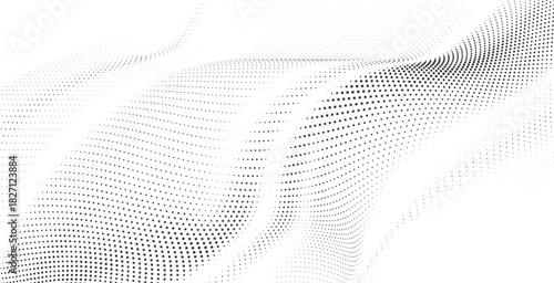 Smooth halftone wave with subtle dotted gradients forming elegant flowing monochrome curves, ideal for minimal clean designs, tech visuals, and modern digital layouts