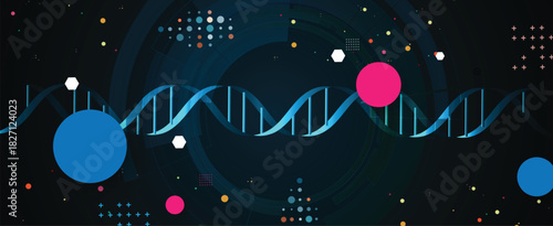 Futuristic plexus hexagons, DNA strands, connected neural technology background