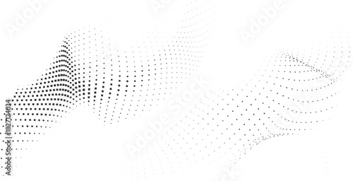 Smooth halftone wave with subtle dotted gradients forming elegant flowing monochrome curves, ideal for minimal clean designs, tech visuals, and modern digital layouts