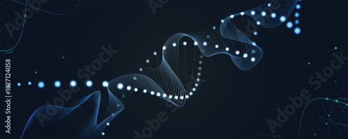 Futuristic plexus hexagons, DNA strands, connected neural technology background