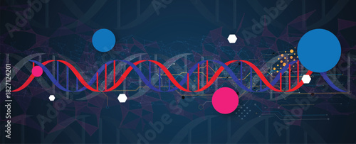 Futuristic plexus hexagons, DNA strands, connected neural technology background