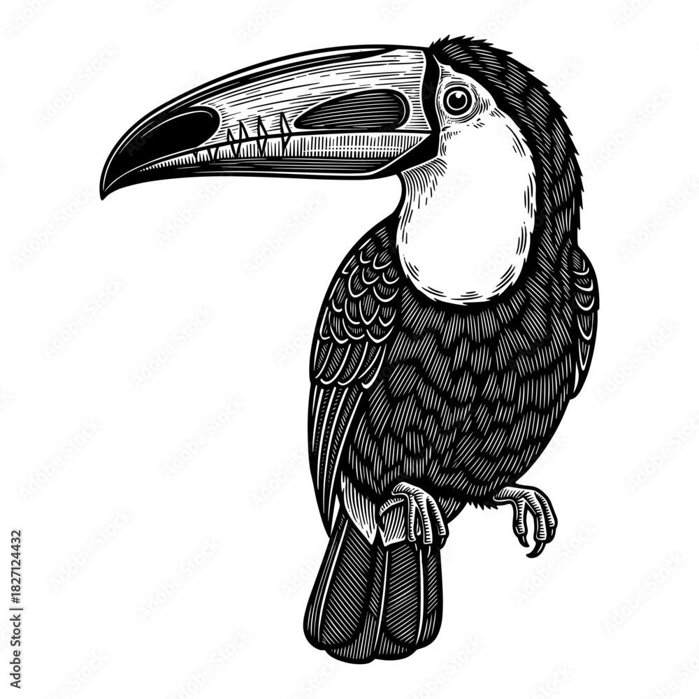Naklejka premium Toucan bird with large beak in line art style