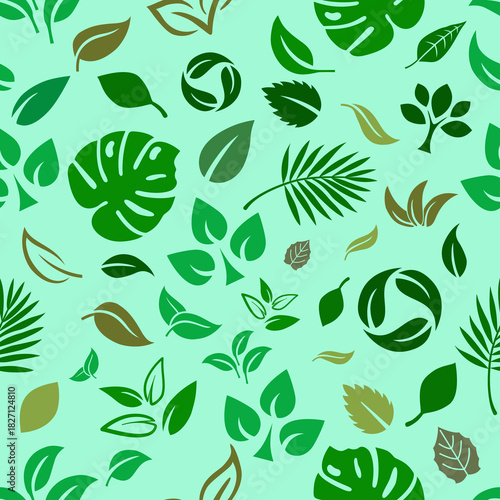 Seamless pattern with different leaves.