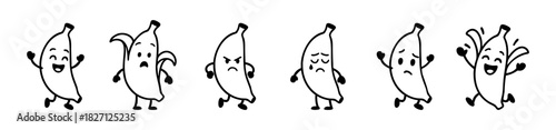Cartoon Bananas Displaying Different Emotions Running on a White Background