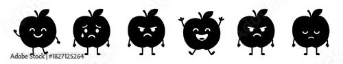 Variety of Apple Character Expressions in a Row, Isolated on White