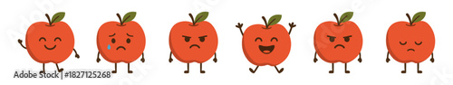 Cartoon Apples Showing Different Expressions on a White Background