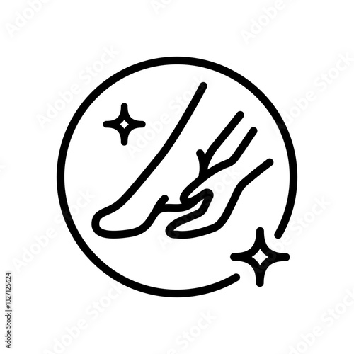 Foot care outline icon. Foot hygiene, Healthy feet, Foot treatment, Podiatrist, Podiatry icons, Pedicure icons, Foot cream. Outline vector illustration.