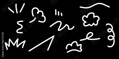 A set of hand-drawn comic-style symbols and effects