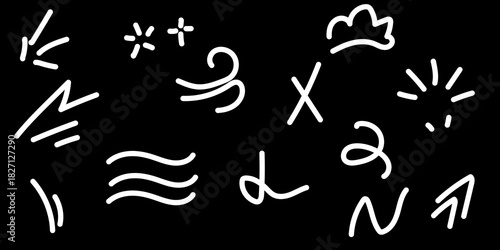 A set of hand-drawn comic-style symbols and effects