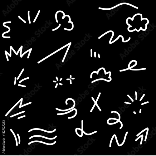 A set of hand-drawn comic-style symbols and effects