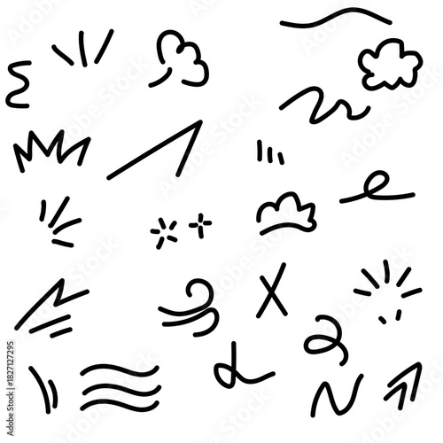 A set of hand-drawn comic-style symbols and effects