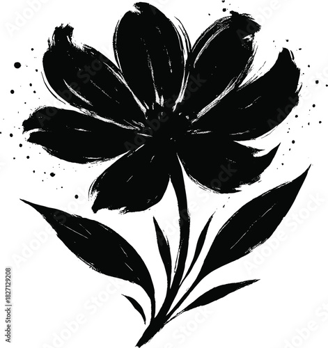 Black flower illustration with bold strokes and artistic style created for design and decoration purposes