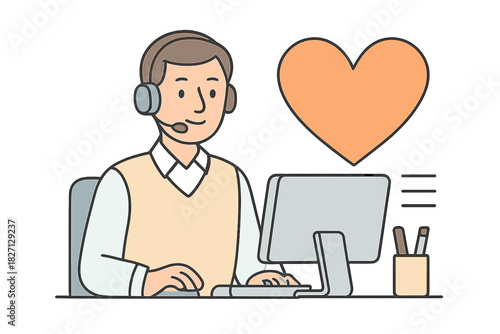Customer support agent assisting clients with a friendly attitude in an office setting